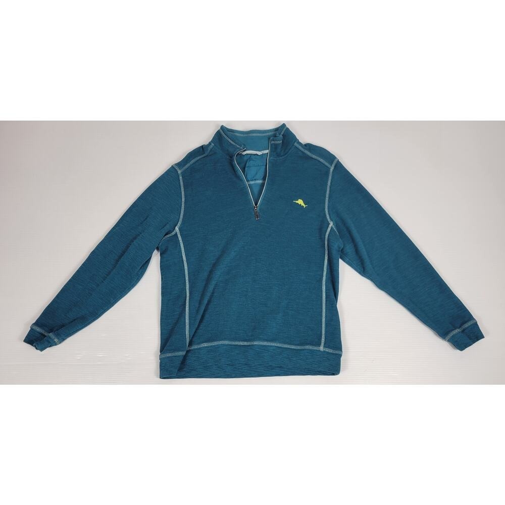 Tommy Bahama Mens Medium‎ Quarter Zip Pullover Blue/Green Sweater 183-T220818